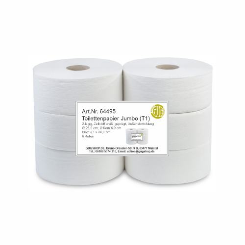 Großrolle Toilettenpapier weiß T1 Frischfaser, 2-lagig 6 Stück